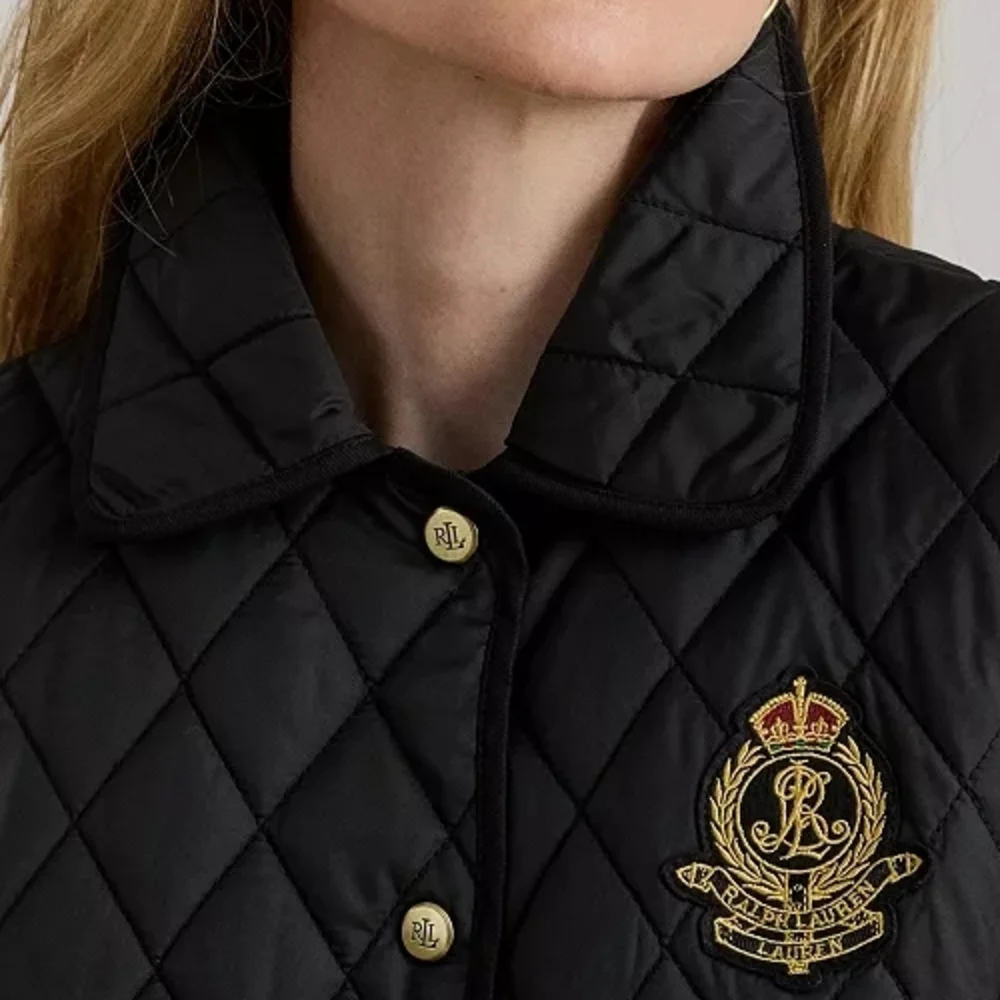 Lauren Ralph Lauren Black Quilted Vest with Crest - Picture 2 of 8